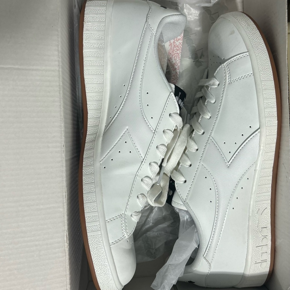 Diadora White Low-Top Sneakers with Black Tongue Accent